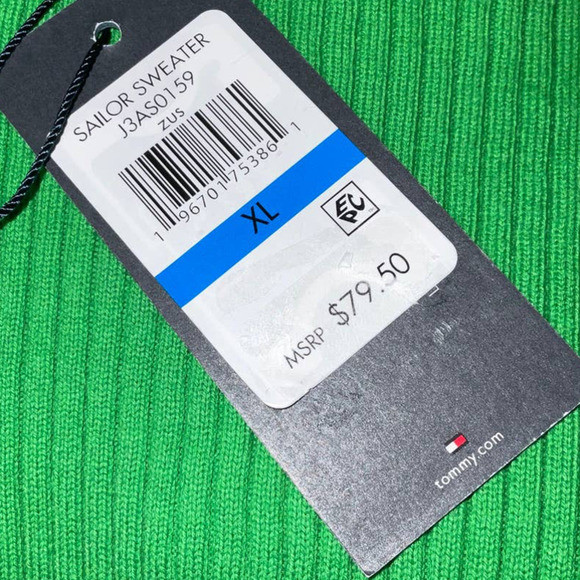 Tommy Hilfiger Women's Sailor-Neck Ribbed Sweater Cotton Blend Green XL NWT - Picture 6 of 7